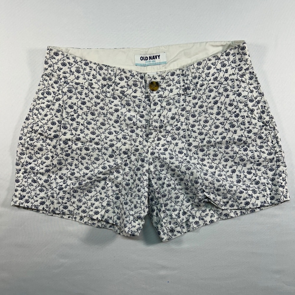 Old Navy Women Blue White Floral Cotton Chino Shorts Size 0 100%‎ Cotton